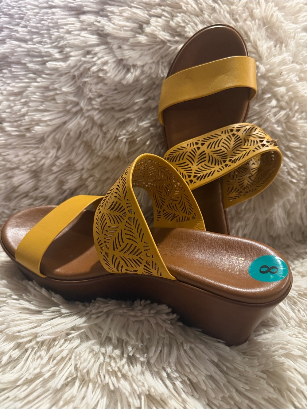 Italian Shoemakers Yellow Laser-Cut Slide Sandals - Picture 4 of 4